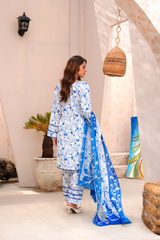 White & Blue Premium Lawn Ready To Wear - 418