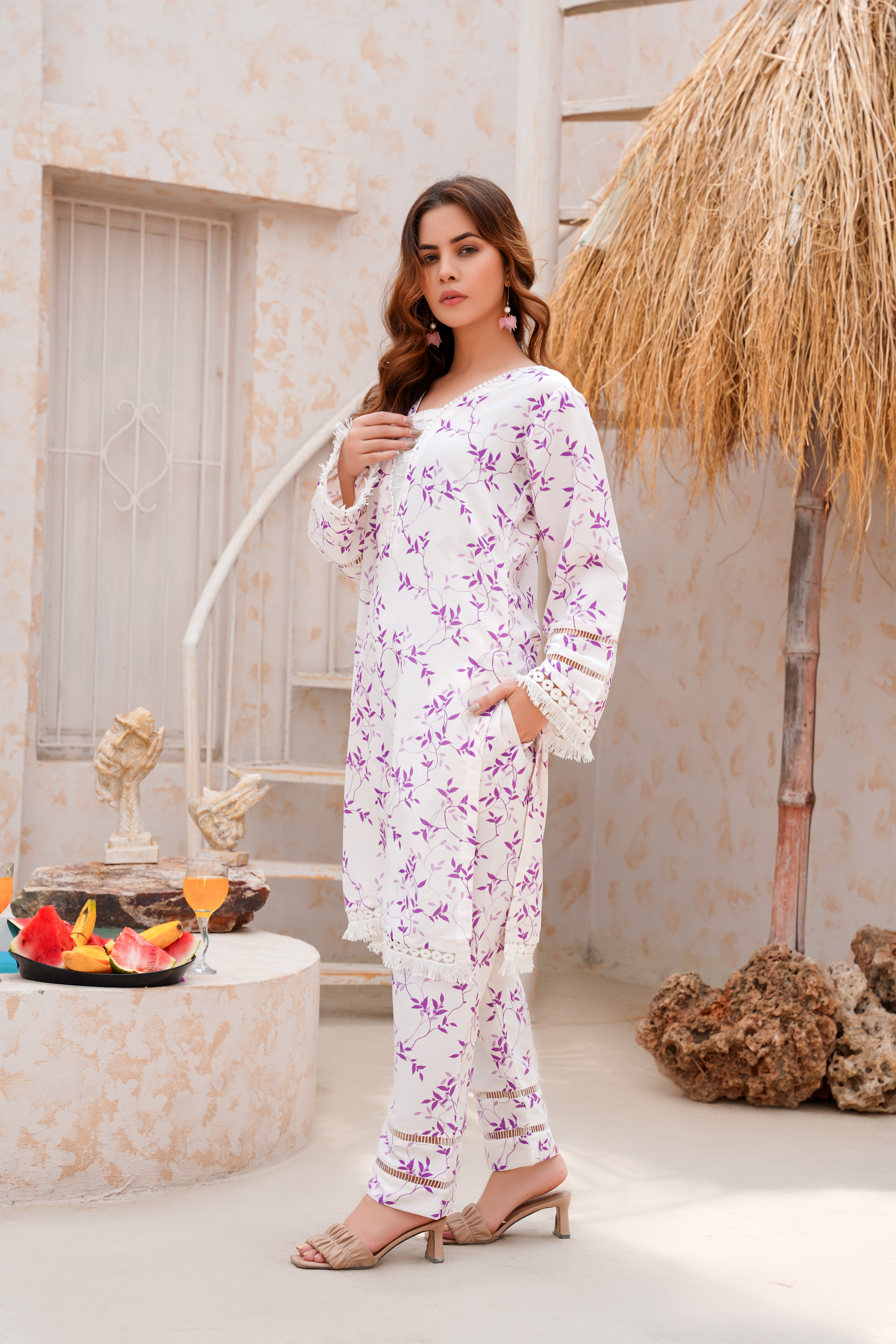 Elegant White Shalwar Kameez – Printed Lawn Dress Design Athena