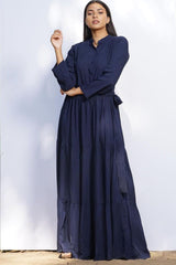 Simple navy blue frock dress with flowy fabric – trendy and comfortable outfit for women in Pakistan