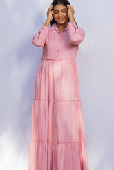 Baby pink long frock with elegant silhouette – feminine western dress for women in Pakistan
