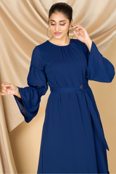 Navy blue long frock with flattering silhouette – elegant maxi / frock dress for women in Pakistan