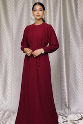Elegant maroon abaya with flowy silhouette – premium modest wear at affordable abaya price in Pakistan
