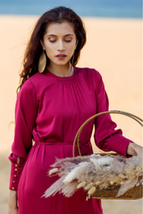Close-up of fabric and stitching – breathable, smooth material used in long frocks for women