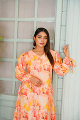 Isotta Peach V Neck Maxi - 346