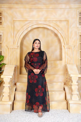 Saveria Black Floral Handworked Long Maxi - 349