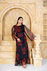 Saveria Black Floral Handworked Long Maxi - 349