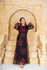Saveria Black Floral Handworked Long Maxi - 349