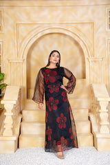 Saveria Black Floral Handworked Long Maxi - 349