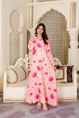 Gemma Pink Floral V-Neck Long Maxi - 360