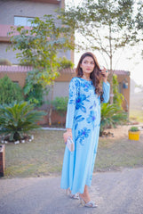 Aqua: Sky Blue Floral Hand-Worked Long Maxi - 361
