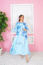 Aqua: Sky Blue Floral Hand-Worked Long Maxi - 361