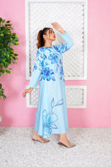Aqua: Sky Blue Floral Hand-Worked Long Maxi - 361