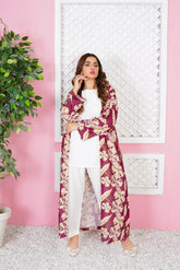 Chiara: Maroon Shrug With Creamy Leaf - 368