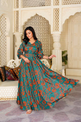 Sage: Teal Green Maxi With A Touch Of Rust Floral - 369