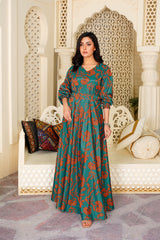 Sage: Teal Green Maxi With A Touch Of Rust Floral - 369
