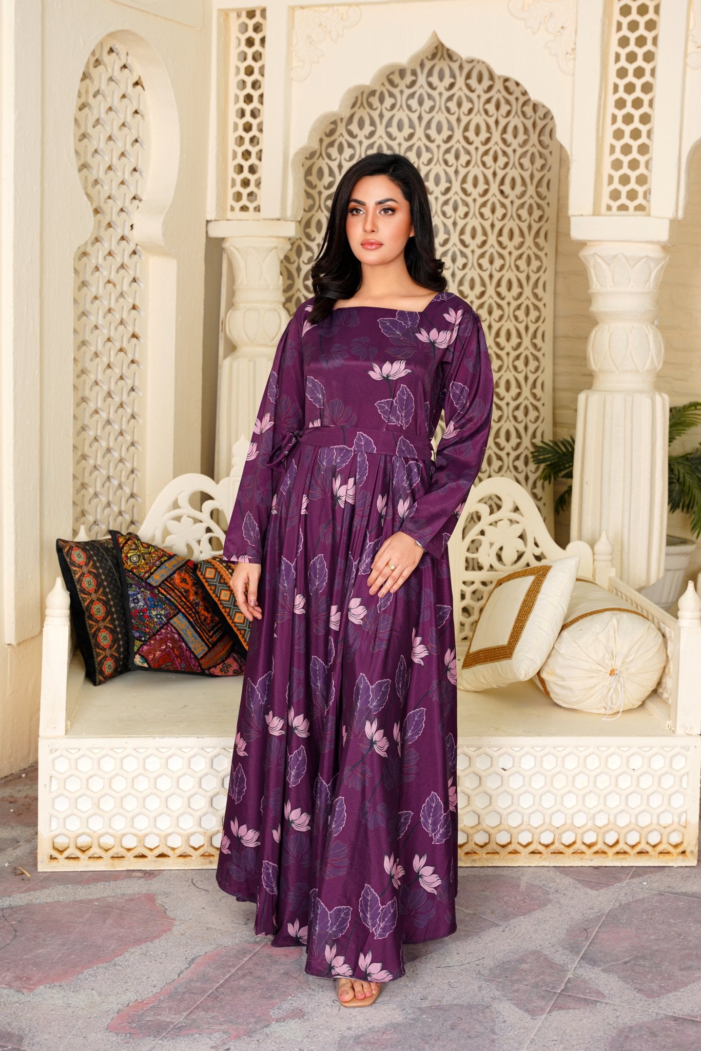 Floral Print Floral Long Frocks Designs Chic Purple Dress – Casual