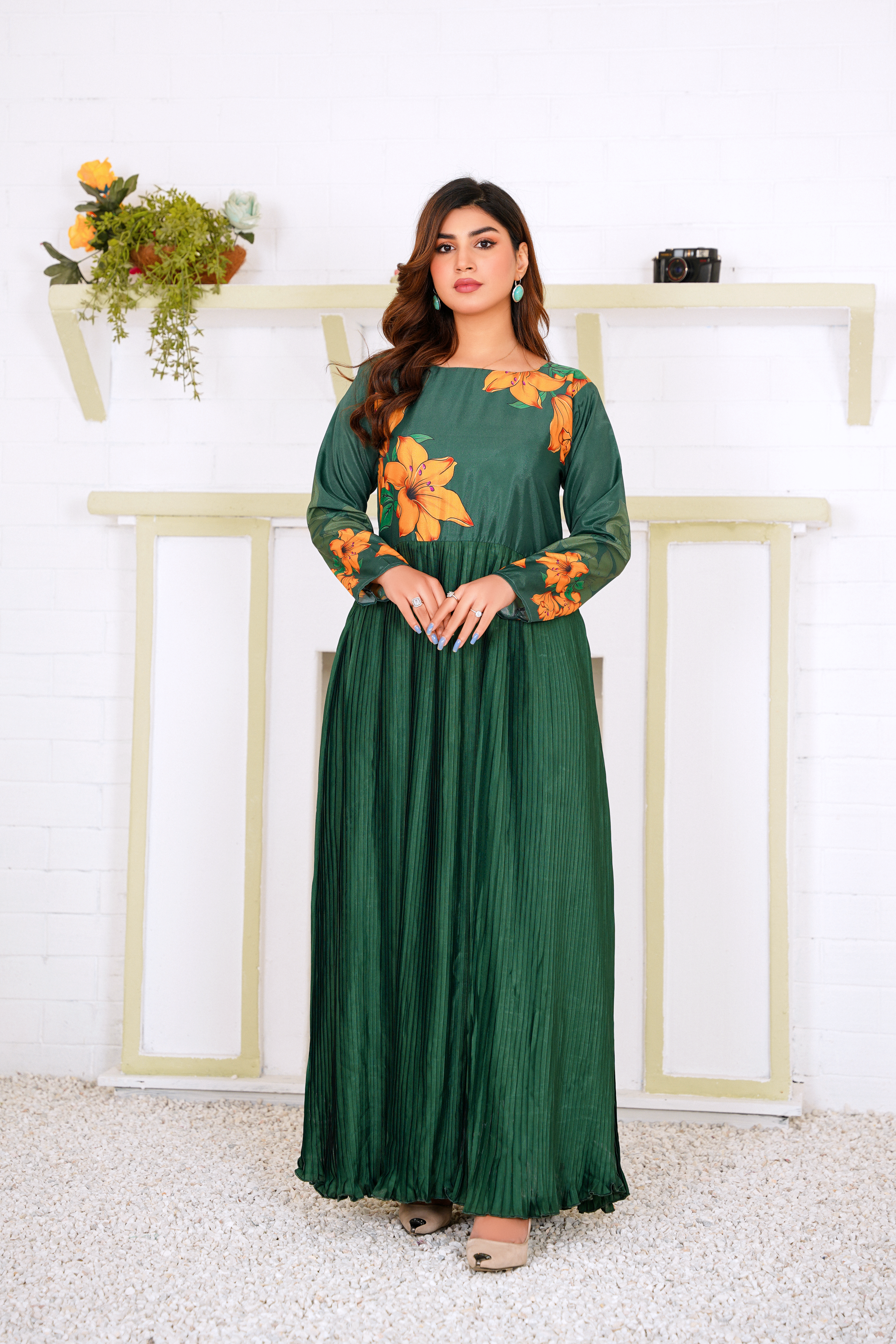 Green Pleated Maxi Dress Printed Green Long Frock in Pakistani Style Athenapparels Green Pleated Maxi Dress Printed Green Long Frock in Pakistani Style Athenapparels