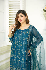 Alice - Teal Green Pure Chiffon Embroidered - 384 - 3PCs