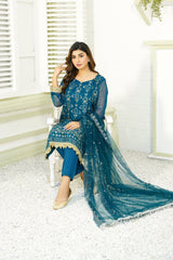 Alice - Teal Green Pure Chiffon Embroidered - 384 - 3PCs