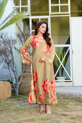 Allure: Moss Brown Long Maxi With Floral Touches - 395