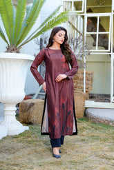 AuburnFlora: Reddish Brown Floral Long Shirt - 399