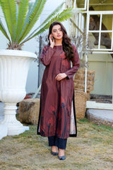 AuburnFlora: Reddish Brown Floral Long Shirt - 399