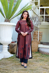 AuburnFlora: Reddish Brown Floral Long Shirt - 399