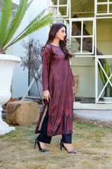 AuburnFlora: Reddish Brown Floral Long Shirt - 399