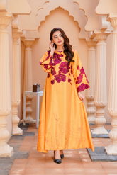 MusFlame: Mustard & Red Floral Handwork Long Maxi - 404