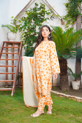 Tia: Yellow Gold Lawn Dress 3PC - 433