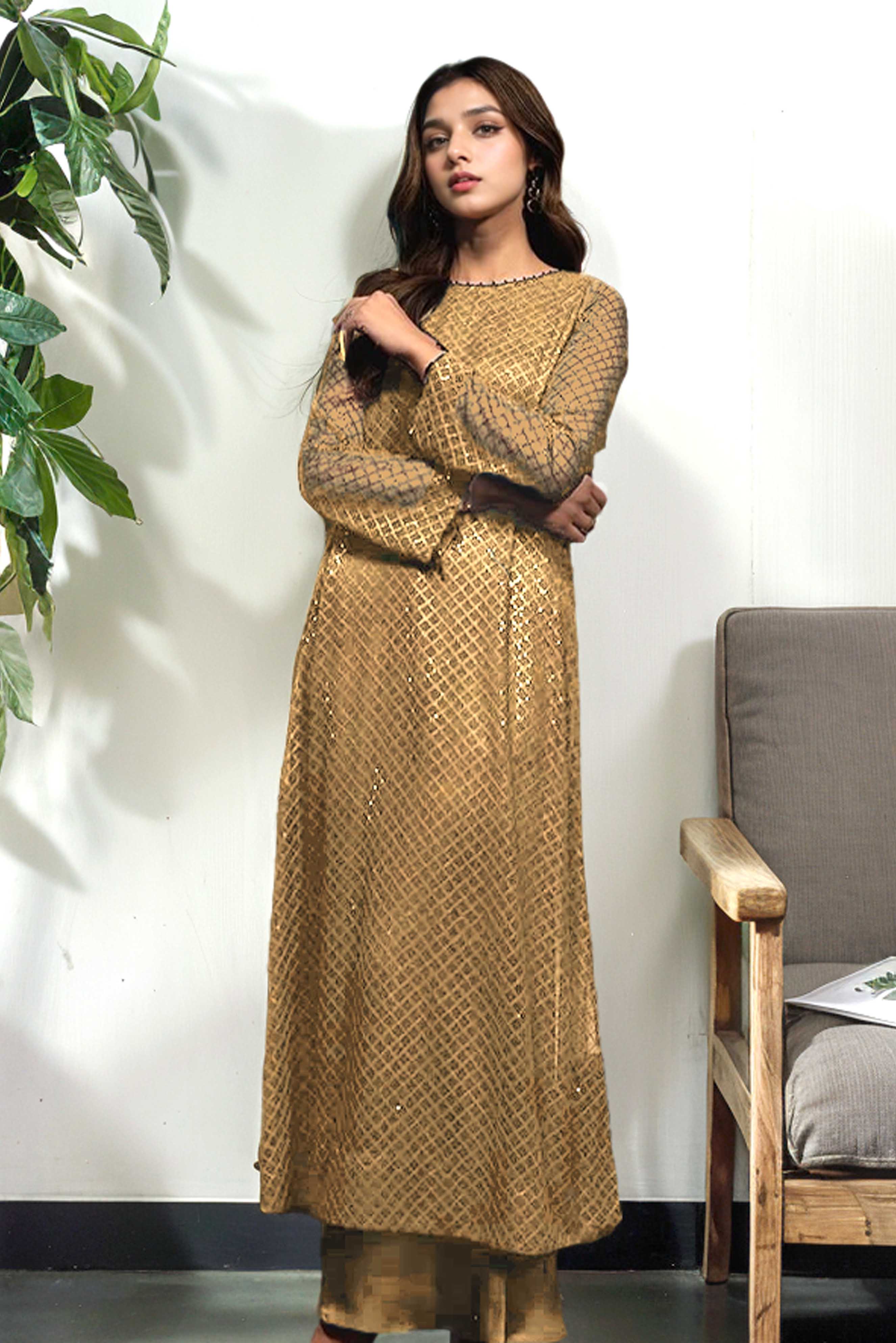 Aella: Golden Color Luxury Long Dress - 467 Athenapparels Aella: Golden Color Luxury Long Dress - 467 Athenapparels
