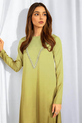 Erato: Pear Green Long Dress With Crystal Hand Embellishment - 472