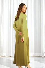 Erato: Pear Green Long Dress With Crystal Hand Embellishment - 472