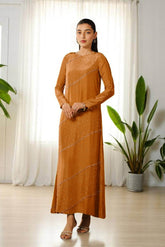 Genesis: Rust Long Dress With Crystal Hand Embellishment - 476