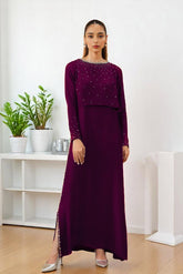Arina: Plum Color Crop Top & Dress With Crystal Hand Embellishment - 477