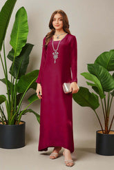 Aari: Maroon Long Dress With Hand Embellishment - 484