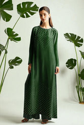 Xanthe: Green Silk Dress With Crystal Stone Work - 491