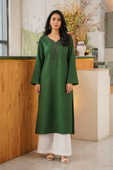 Potolomy: Green Color Dress With Crystal Hand Embellishment - 502