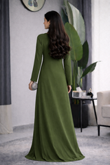 Effie: Seeweed Green Dress With Hand Embroidered - 507