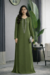 Effie: Seeweed Green Dress With Hand Embroidered - 507
