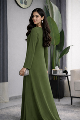Effie: Seeweed Green Dress With Hand Embroidered - 507