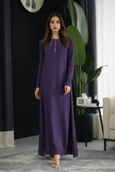 Oriana: Purple Dress With Hand Embroidered - 509