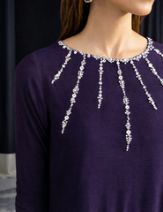 Oriana: Purple Dress With Hand Embroidered - 509