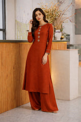 Olympia: Rust Dress With Hand Embroidered - 511