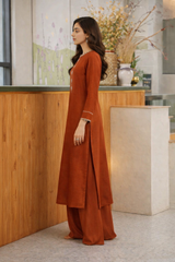 Olympia: Rust Dress With Hand Embroidered - 511