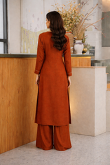 Olympia: Rust Dress With Hand Embroidered - 511