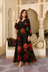 Nika: Black Floral Maxi Dress - 530