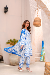 White & Blue Premium Lawn Ready To Wear - 418
