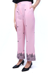 Women's Printed Baby Pink Pant With Pockets - AT-012-PN