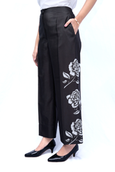 Women's Printed Black Pant With Pockets - AT-015-PB